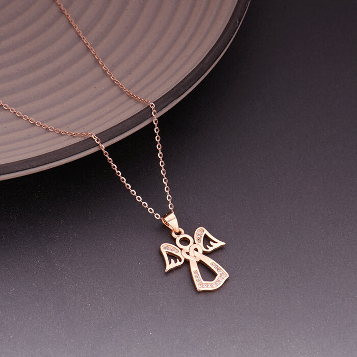 Rose Gold Angel Pendant with Link Chain