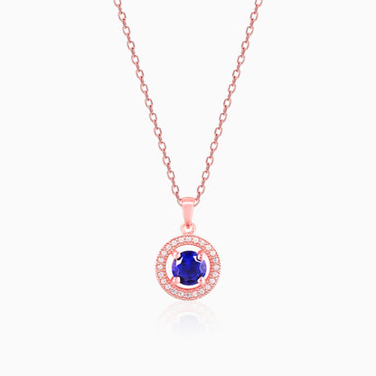 Rose Gold Blue Velvet Pendant With Link Chain