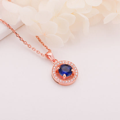 Rose Gold Blue Velvet Pendant With Link Chain