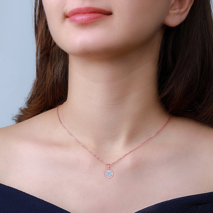 Rose Gold Blue Halo Pendant With Link Chain GIVA Jewellery