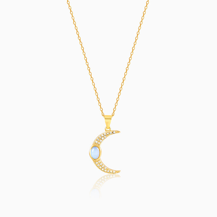 Golden Zircon Moon Pendant With Link Chain