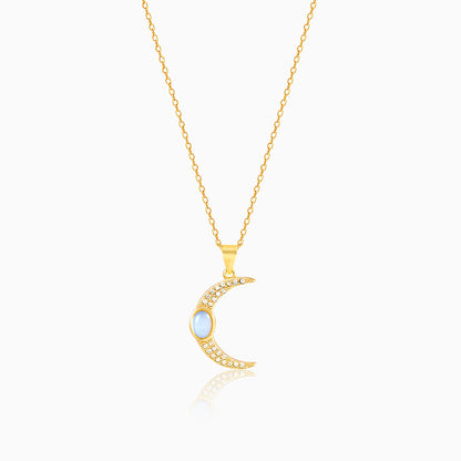 Golden Zircon Moon Pendant With Link Chain