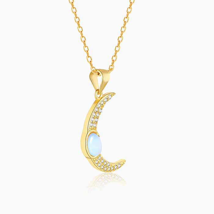 Golden Zircon Moon Pendant With Link Chain