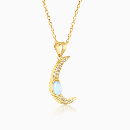 Golden Zircon Moon Pendant With Link Chain