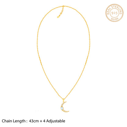 Golden Zircon Moon Pendant With Link Chain