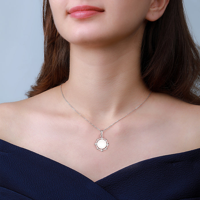 Silver Pearl World Pendant With Link Chain GIVA Jewellery
