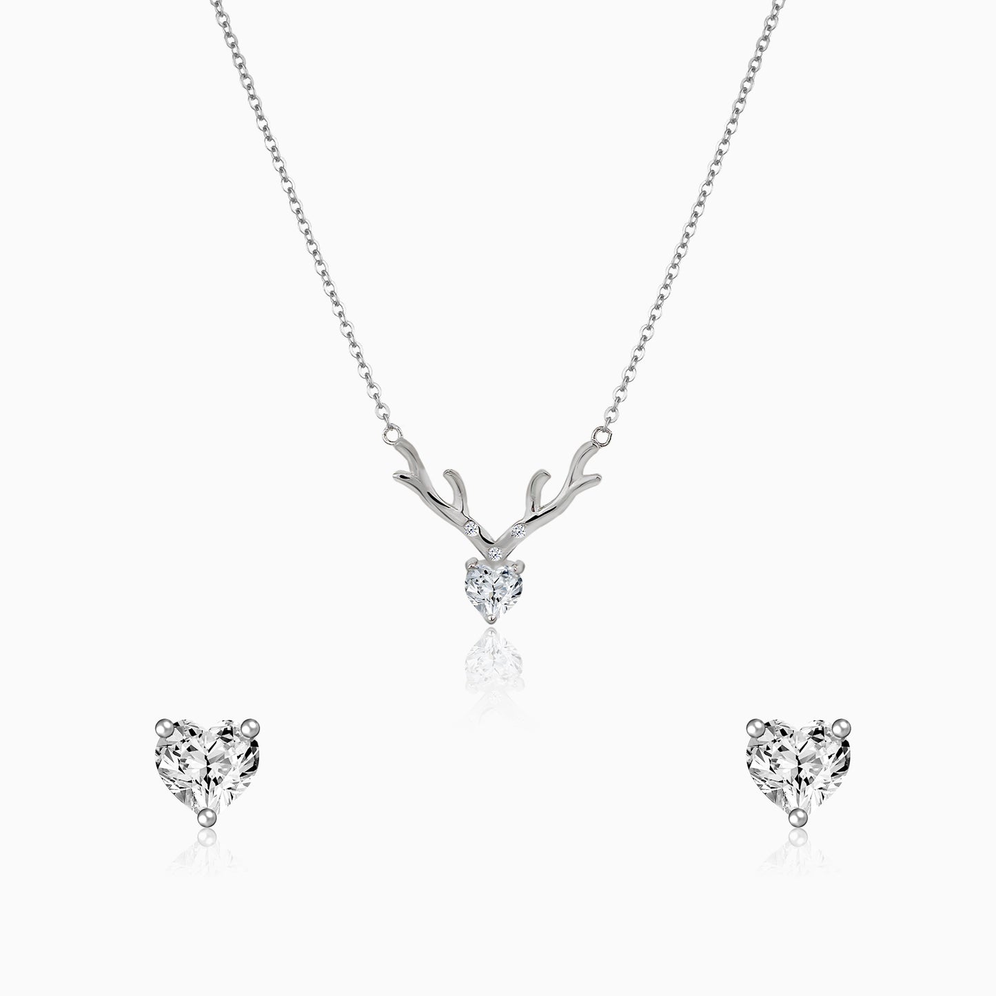 Silver Deer Solitaire Heart Set