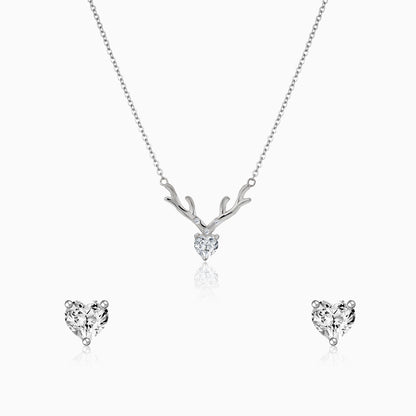 Silver Deer Solitaire Heart Set