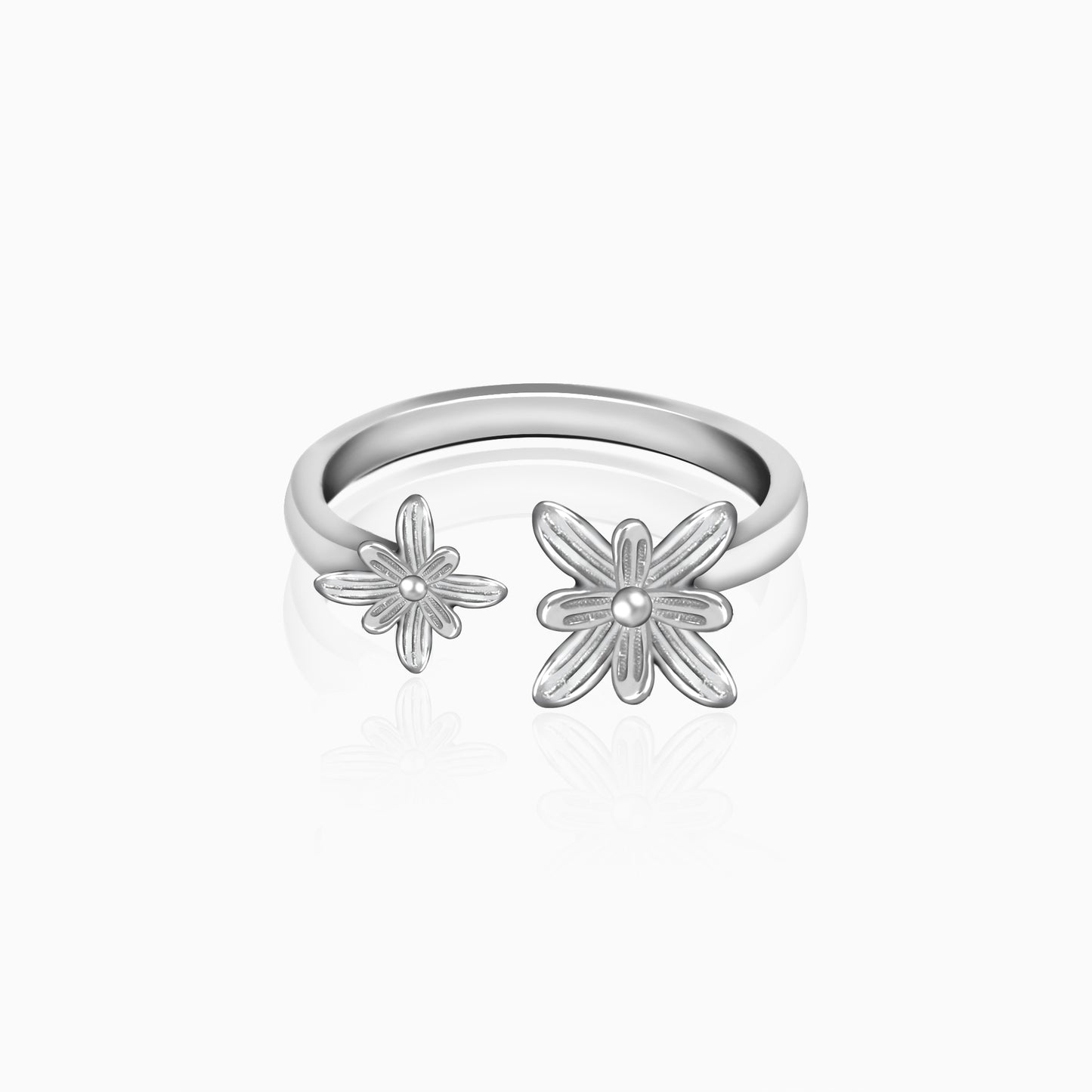 Silver Dual Blooming Flower Ring