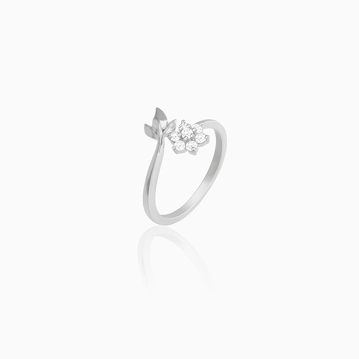 3 Leaf Simple Open Top Adjustable 925 Sterling Silver and Pearl Ring