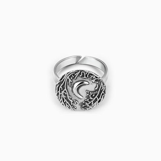 Oxidised Silver Moon Stamp Ring