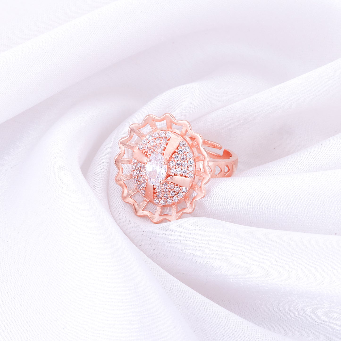 Rose Gold Floral Cocktail Ring