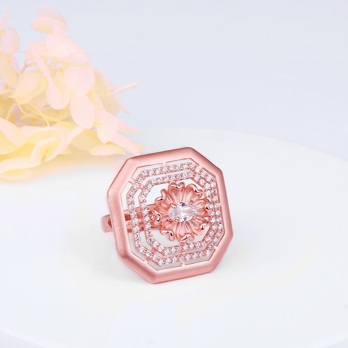 Rose Gold Sunflower Octagon Ring