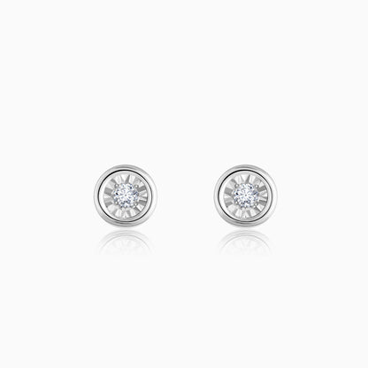 Silver Diamond Round Stud Earrings