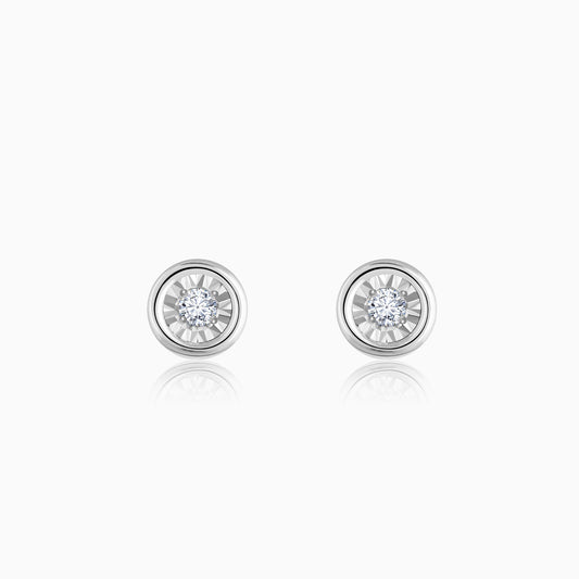 Silver Diamond Round Stud Earrings