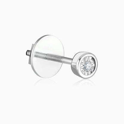 Silver Diamond Round Stud Earrings