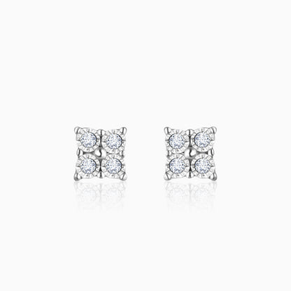 Silver Diamond Quad Stud Earrings