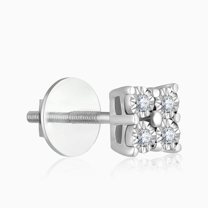 Silver Diamond Quad Stud Earrings