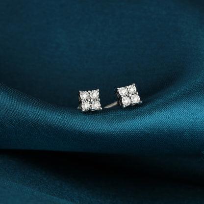 Silver Diamond Quad Stud Earrings