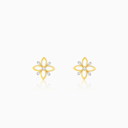 Golden Diamond Wallflower Stud Earrings