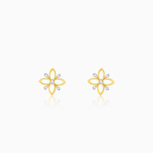 Golden Diamond Wallflower Stud Earrings