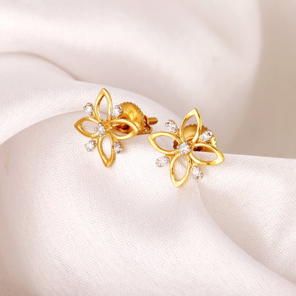 Golden Diamond Wallflower Stud Earrings