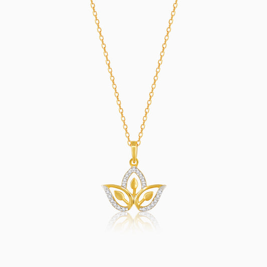 Golden Diamond Blossom Pendant with Link Chain