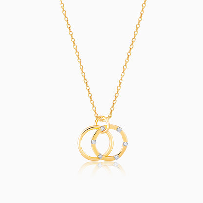 Golden Diamond Double Ring Pendant with Link Chain