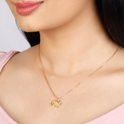 Golden Diamond Double Ring Pendant with Link Chain