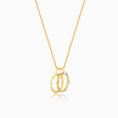 Golden Diamond Double Ring Pendant with Link Chain