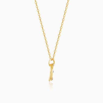 Golden Diamond Double Ring Pendant with Link Chain