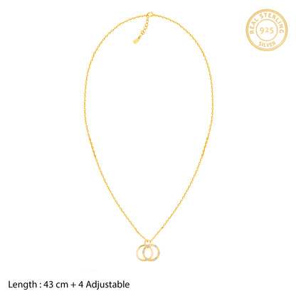 Golden Diamond Double Ring Pendant with Link Chain