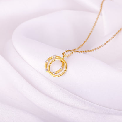 Golden Diamond Double Ring Pendant with Link Chain