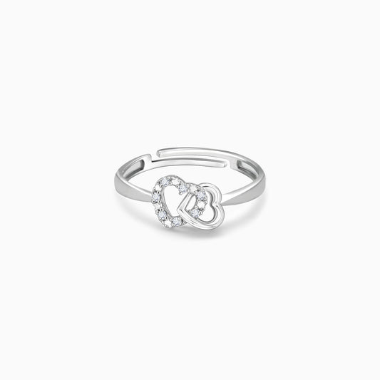 Silver Diamond Hearts Twined Ring