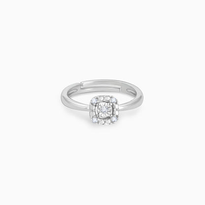 Silver Diamond Square Ring