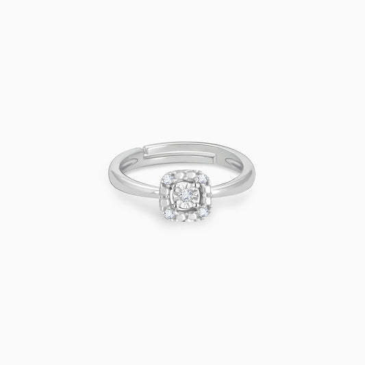 Silver Diamond Square Ring