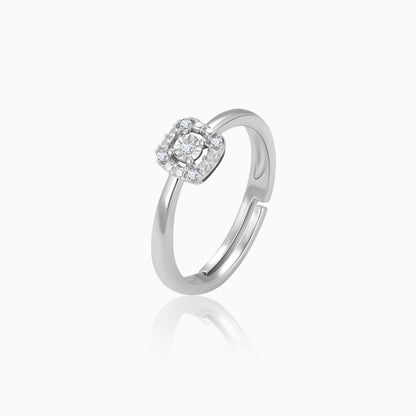 Silver Diamond Square Ring