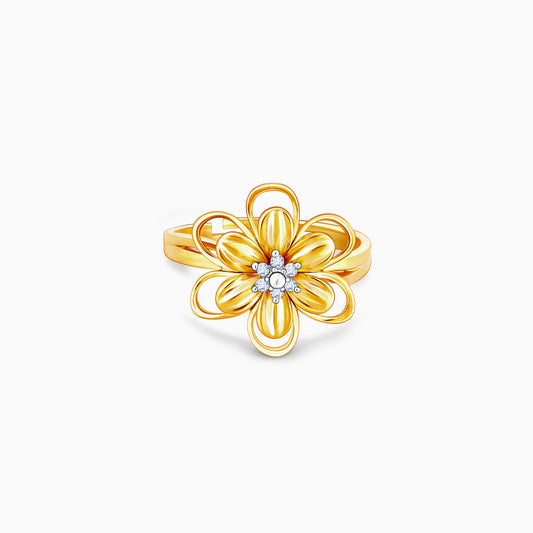 Golden Diamond Double Layered Floral Ring