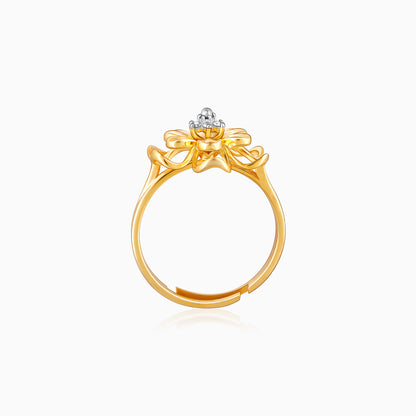 Golden Diamond Double Layered Floral Ring