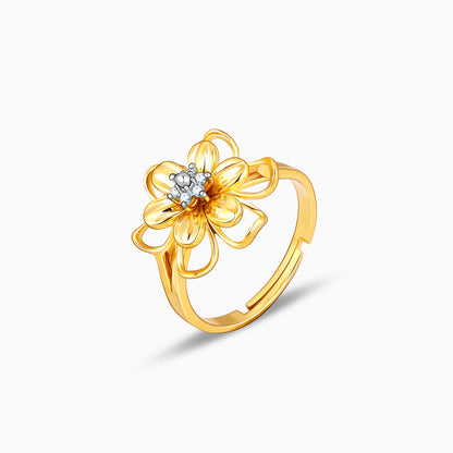 Golden Diamond Double Layered Floral Ring