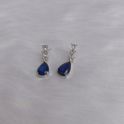 Silver Sapphire Blue Drop Earrings