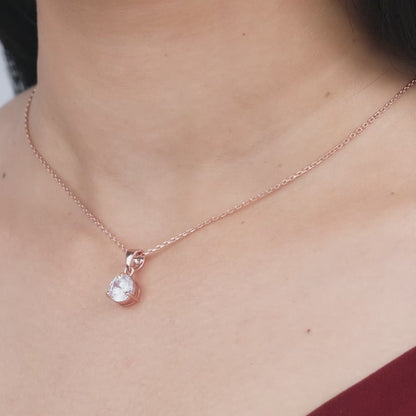 Rose Gold Classic Zircon Pendant with Link Chain